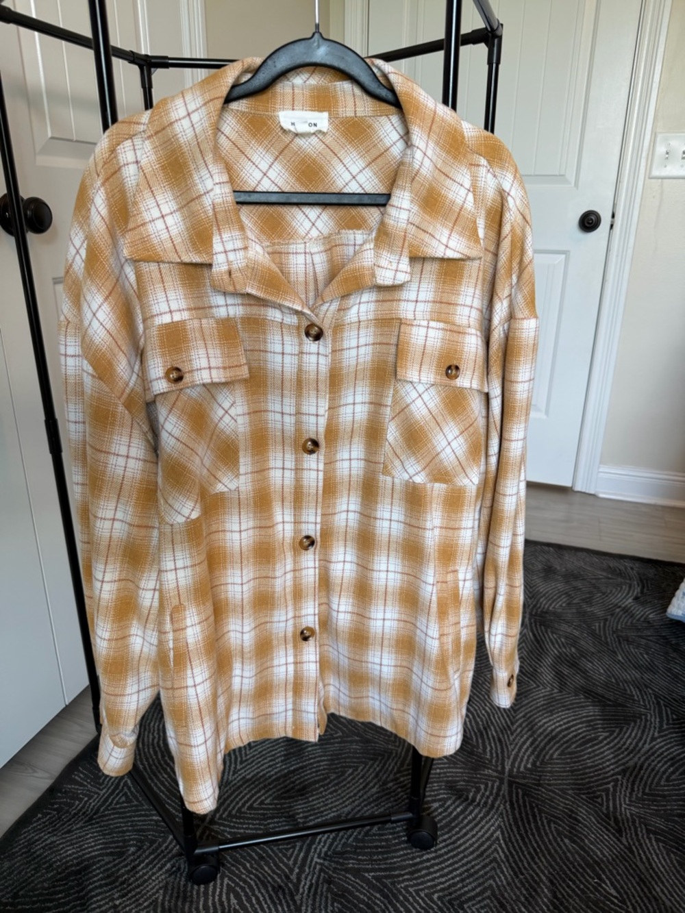 HEYSON Mustard Plaid Button-Front Shacket
